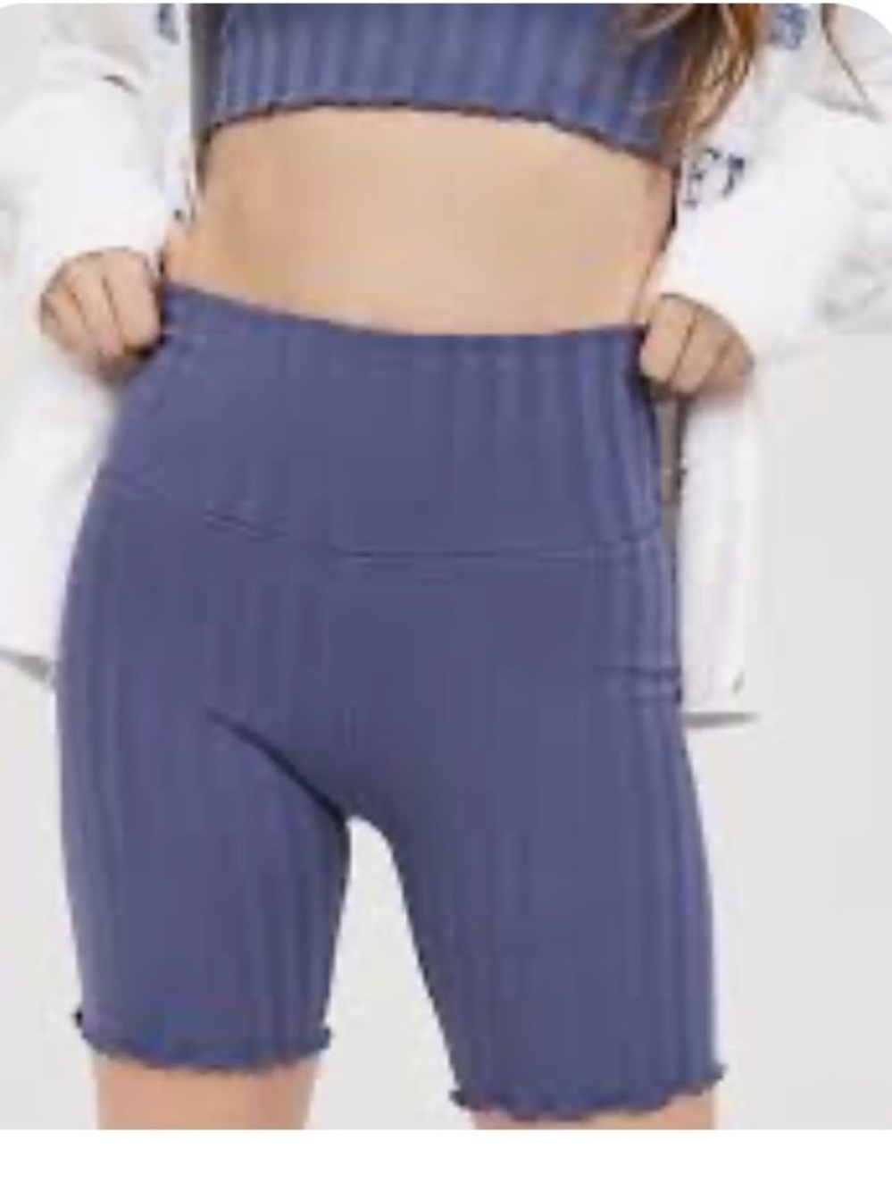 aerie Ribbed High-Waist Bike Shorts in Dusty Blue